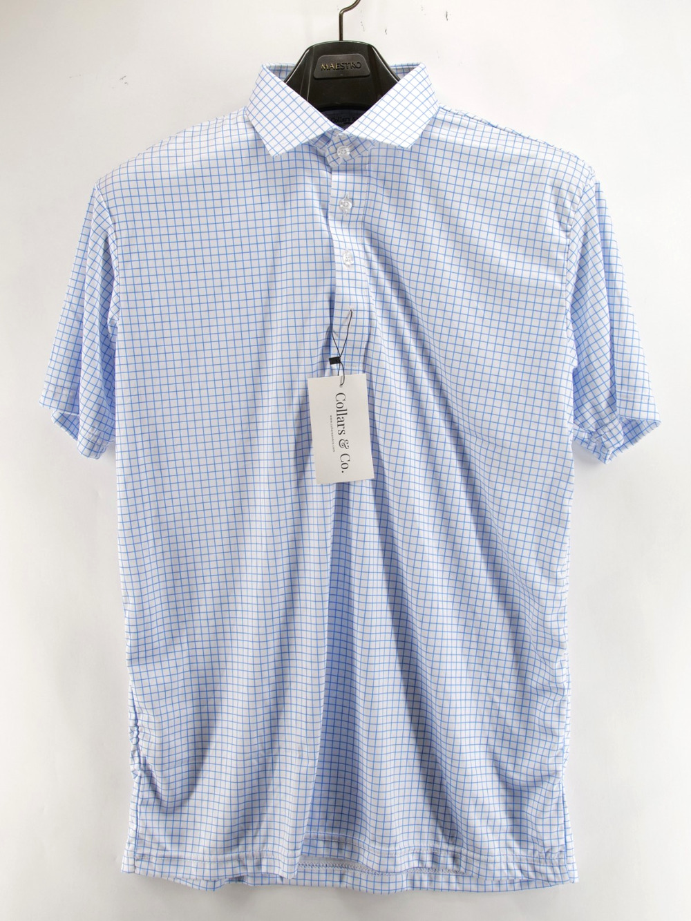 Collars and Co Dress Collar Polo Shirt Men M Check Plaid Blue White
